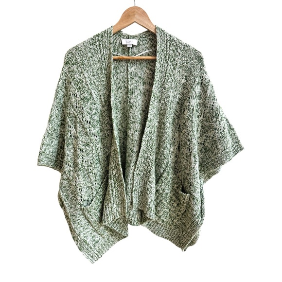 LOFT Sweaters - LOFT Green Open Front Half Sleeve Chunky Knit Cardigan Womens Size XL Pockets